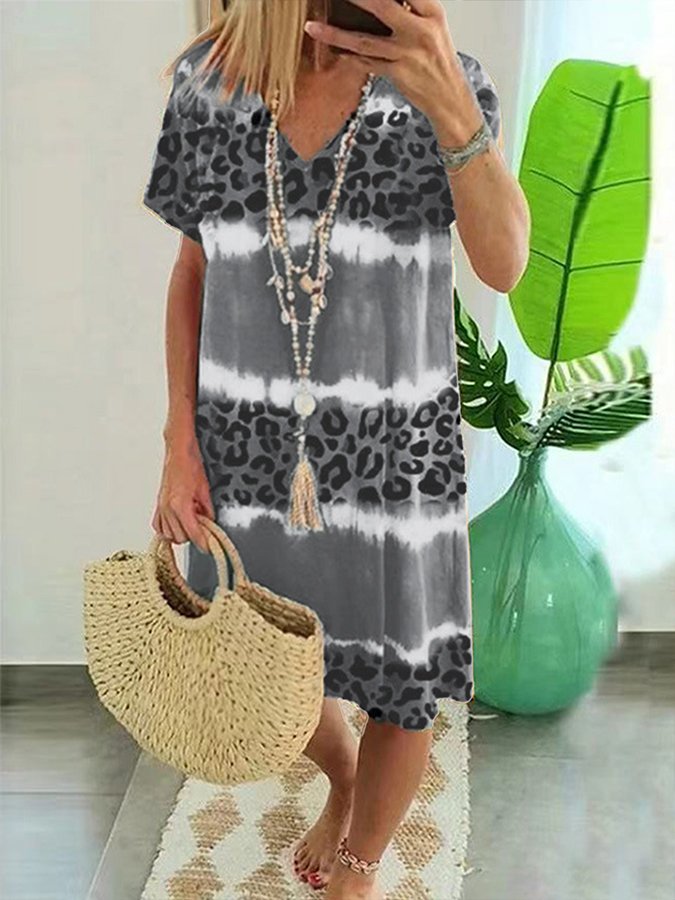 Women's Tie Dye Leopard Print Dress