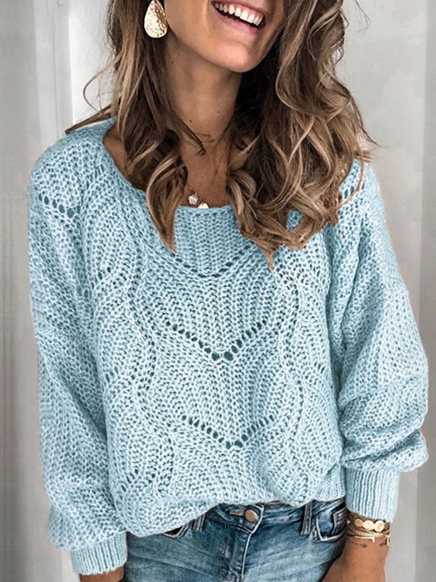 Solid Color Mohair Pullover Cutout Sweater