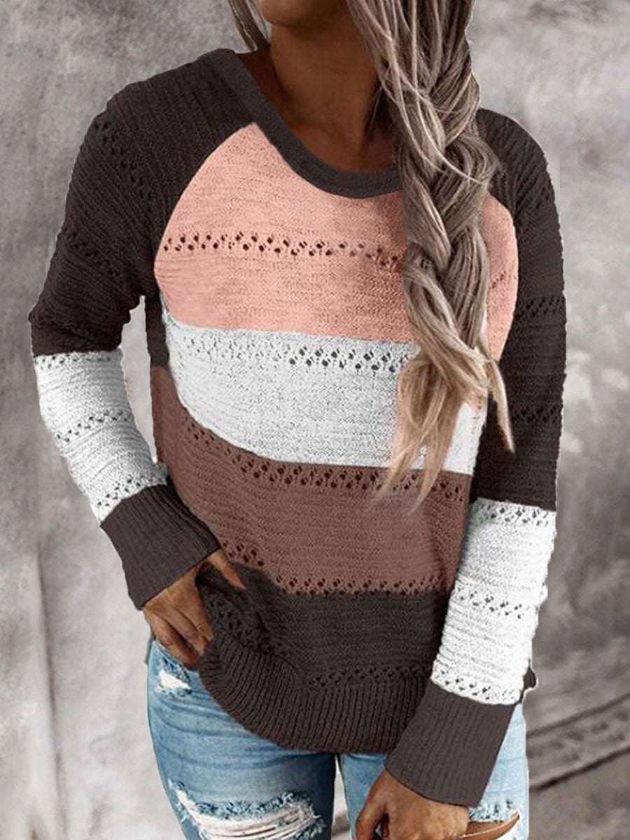 Striped color block cutout sweater