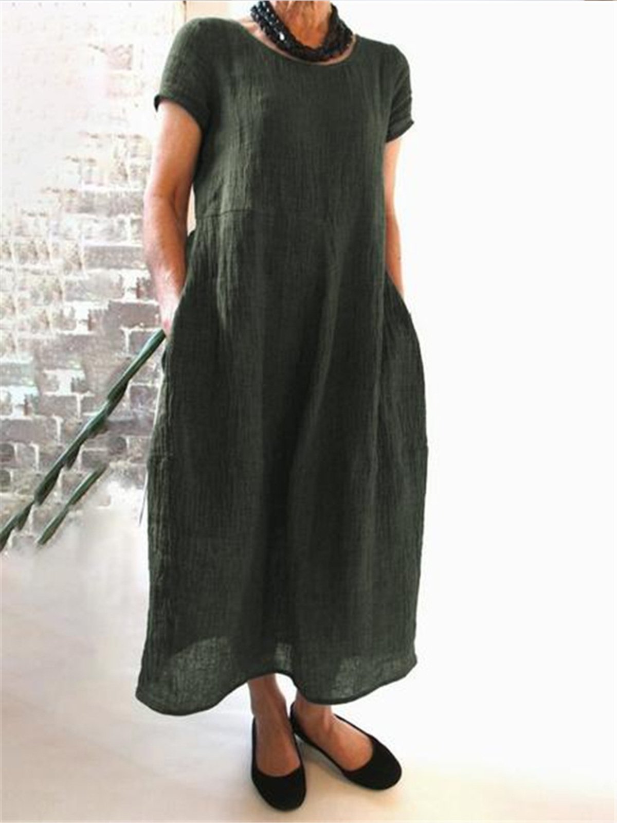 Women's Pure Color Elegant Cotton Dress