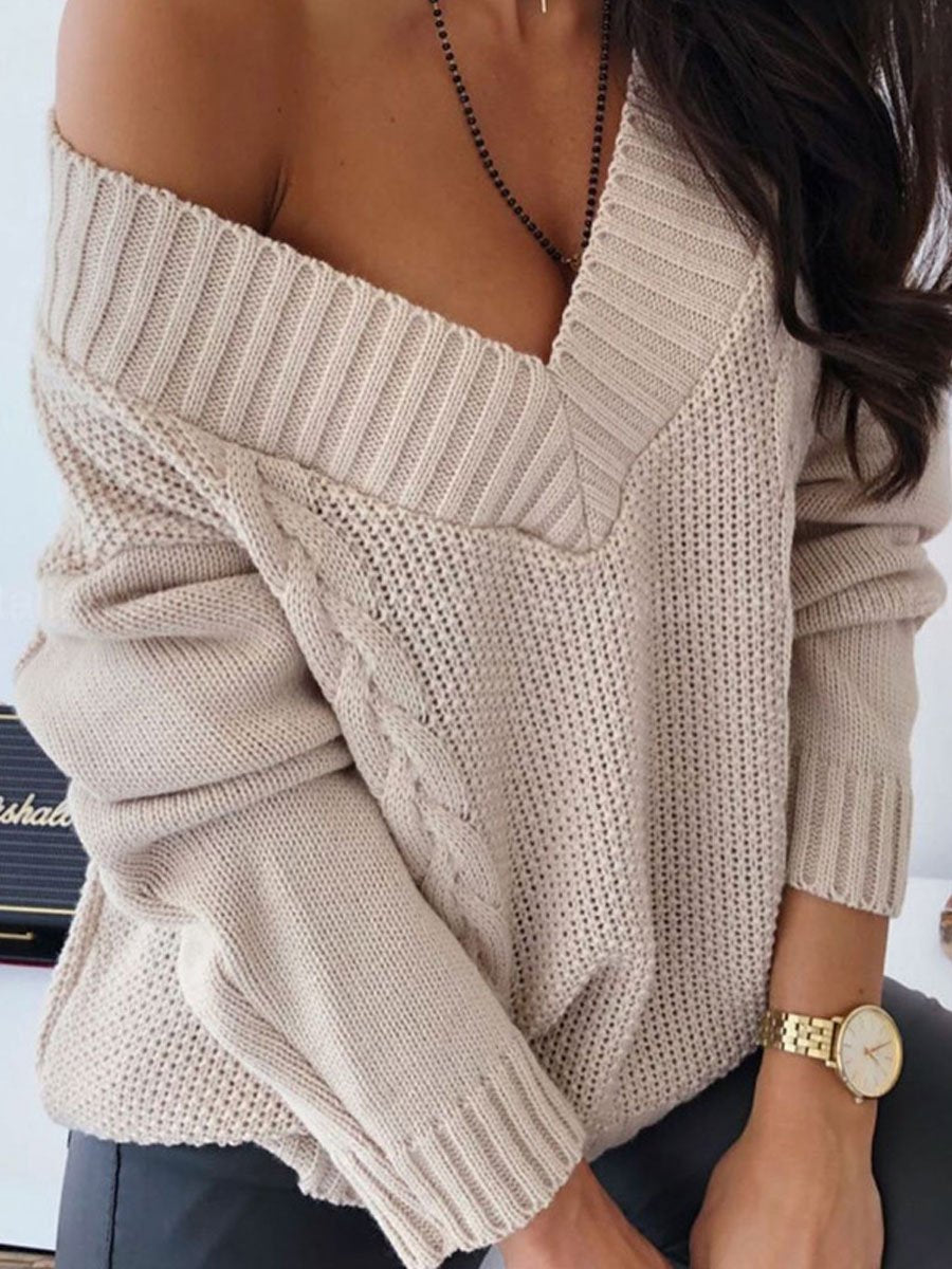 V-neck stitched knitted sweater