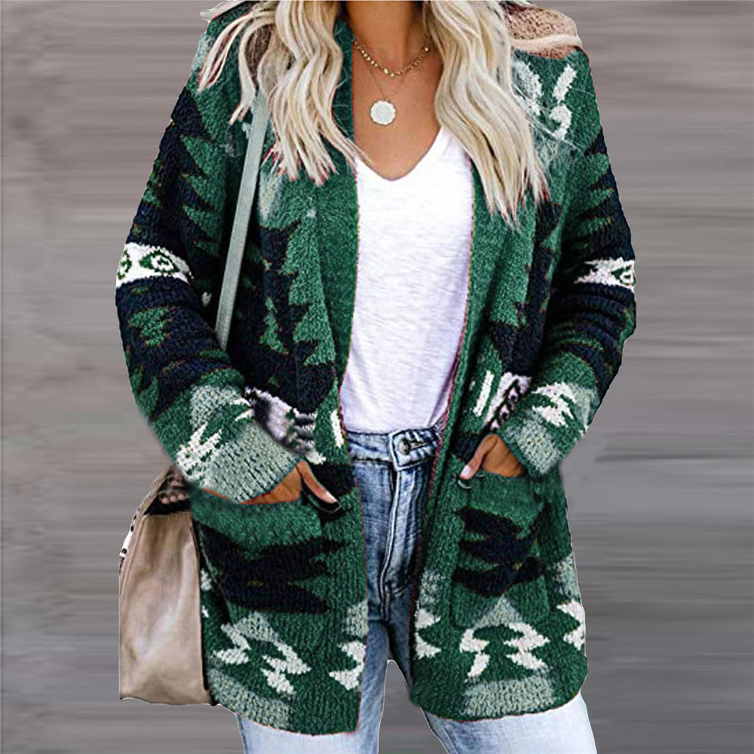 Women's Long Sleeve Printed Knit Cardigan