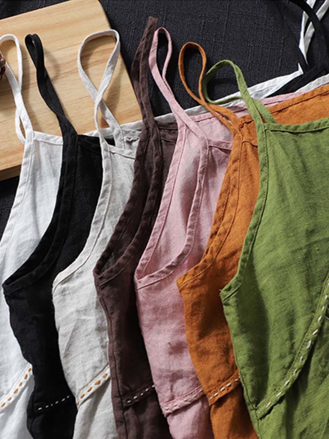 Women's Linen Embroidered Loose Sling Top