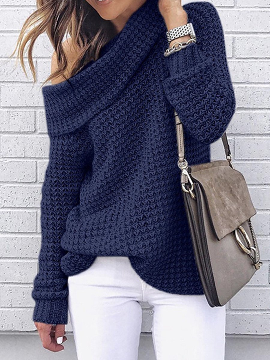 Off Shoulder Loose Solid Color Sweater