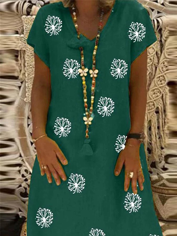 Ladies Spring/Summer V-Neck Dandelion Print Dress