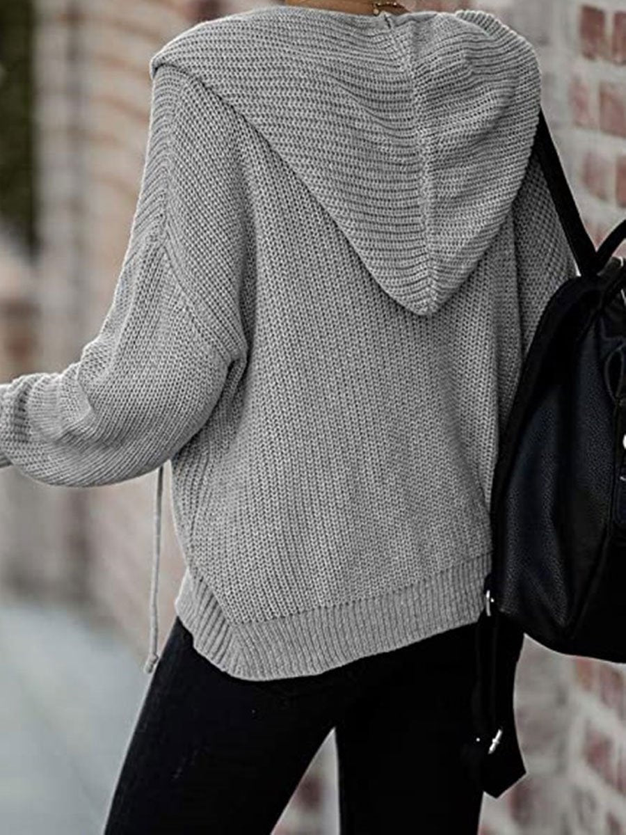 Solid color zipper loose sweater
