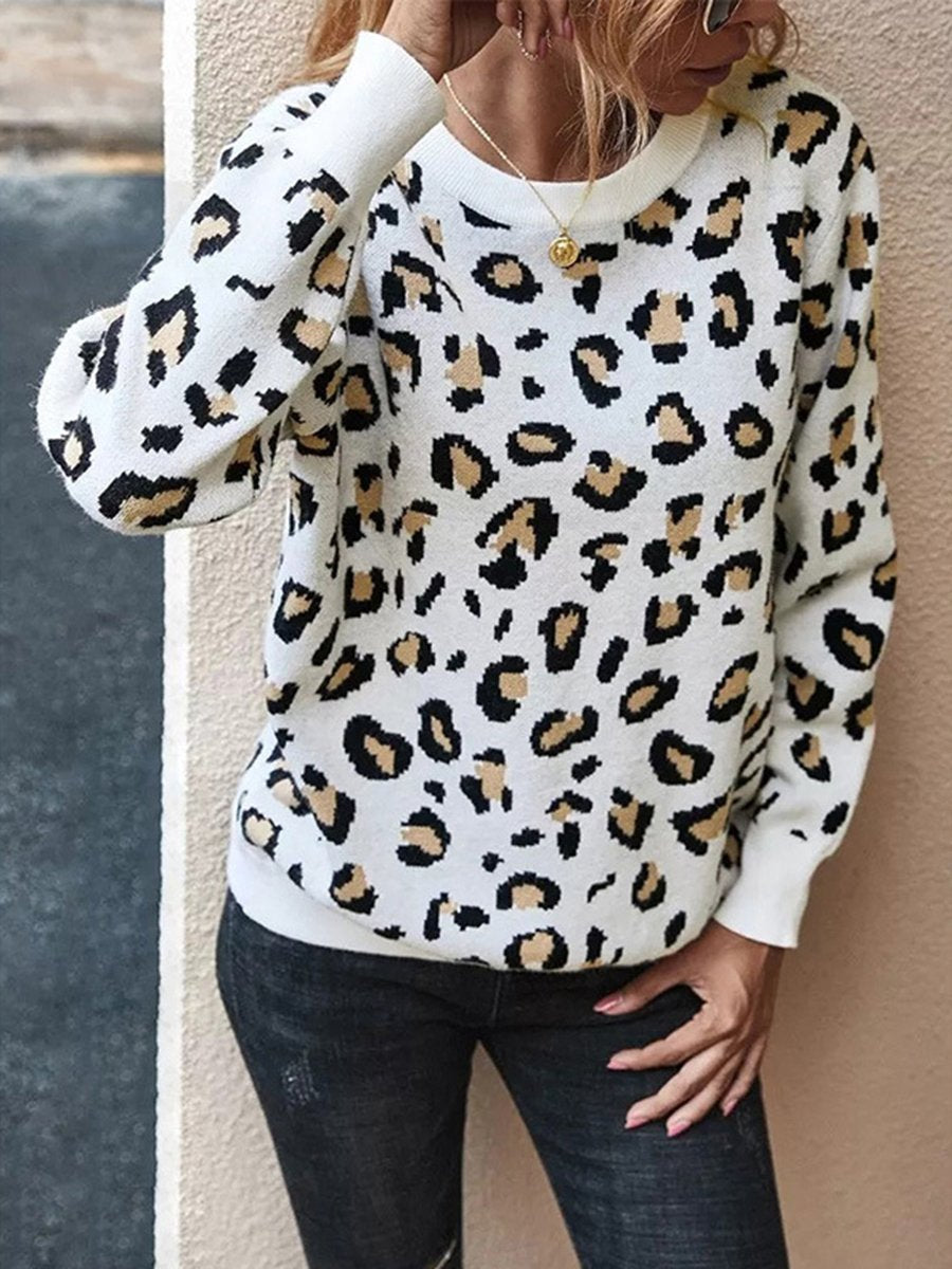 Casual Backless Leopard Print Women Sweater