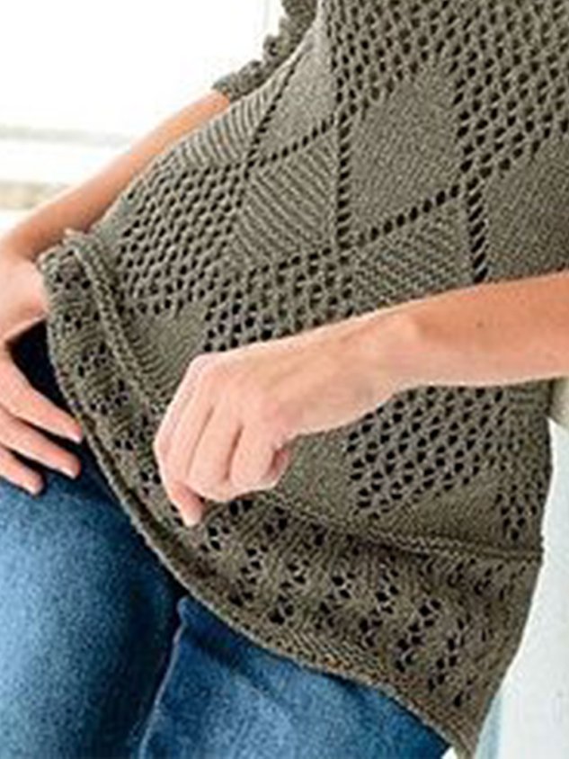 Casual Plain Autumn V neck Hollow out Regular Fit Regular H-Line Medium Elasticity Sweater for Women