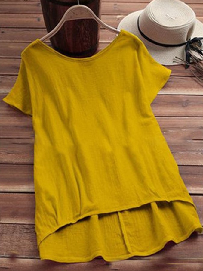 Women's Round Neck Solid Short Sleeve T-shirt