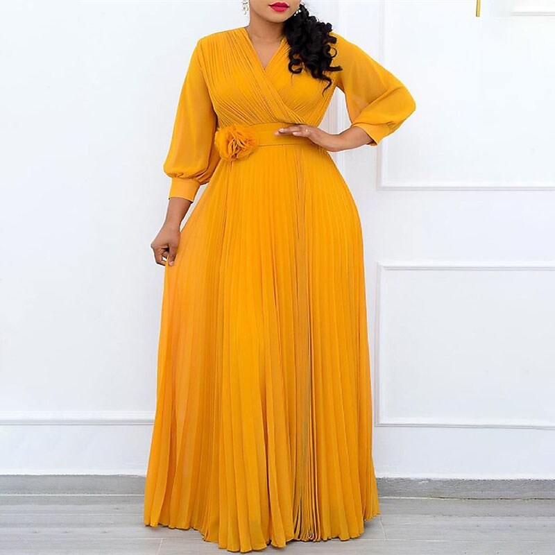 Women's Plus Size Party Dress Solid Color V Neck Ruched 3/4 Length Sleeve Dress