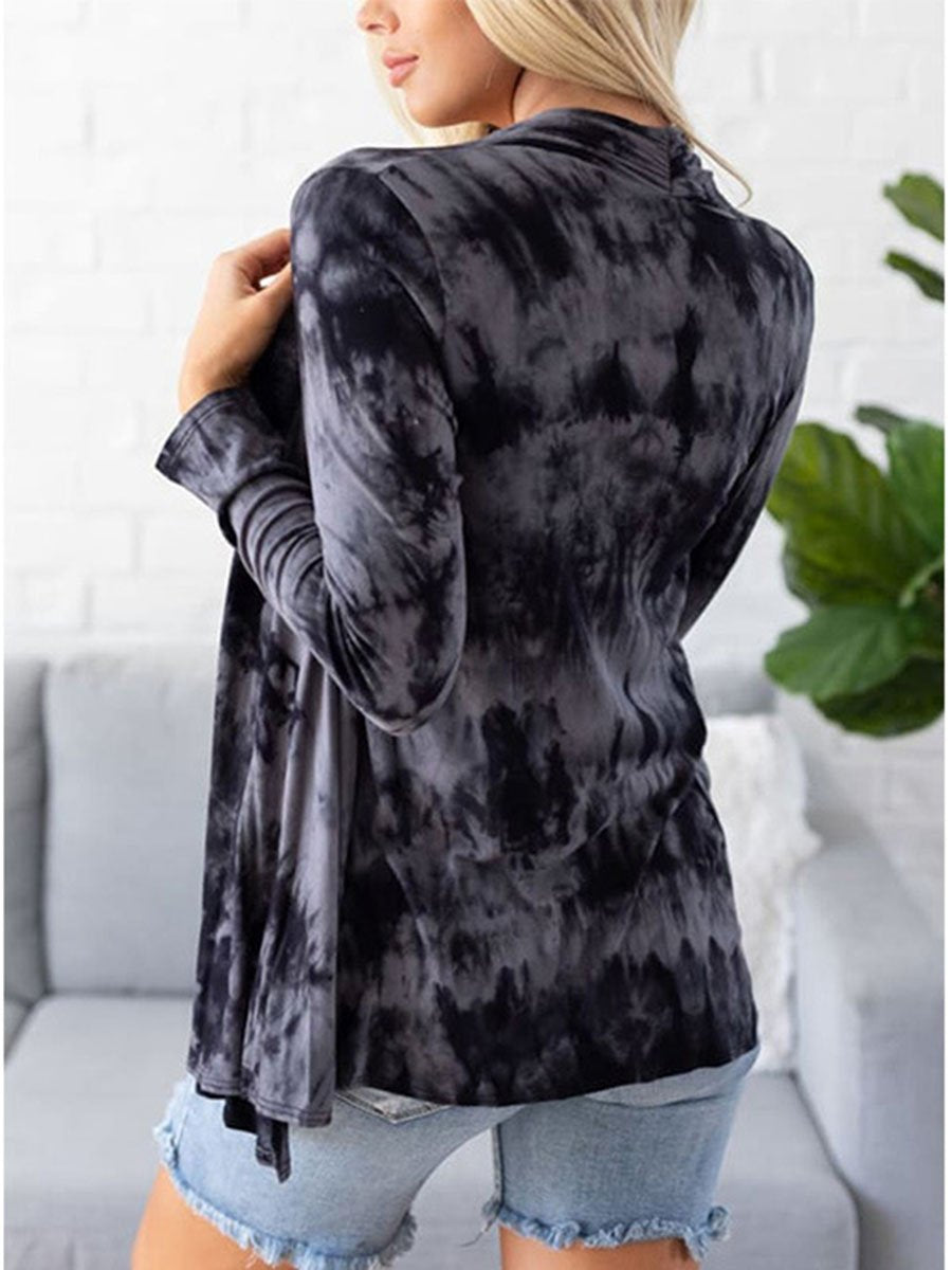 Tie Dye Collarless Long Sleeves Cardigan