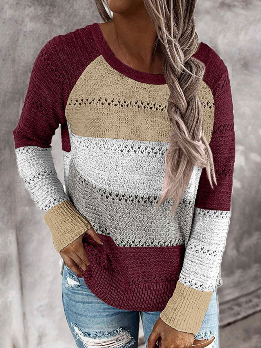 Striped color block cutout sweater