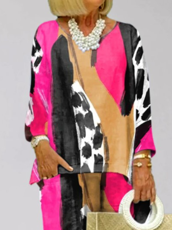 Leopard Splicing Printed Top Two-Piece Pants