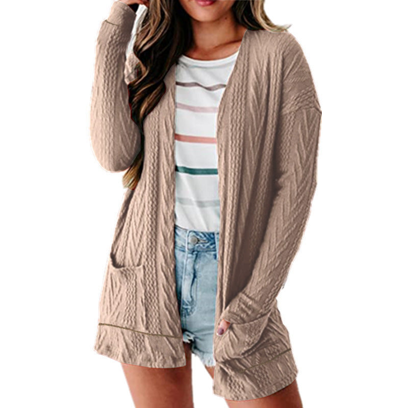 Women's Solid Long Sleeve Pocket Knit Cardigan Sweater