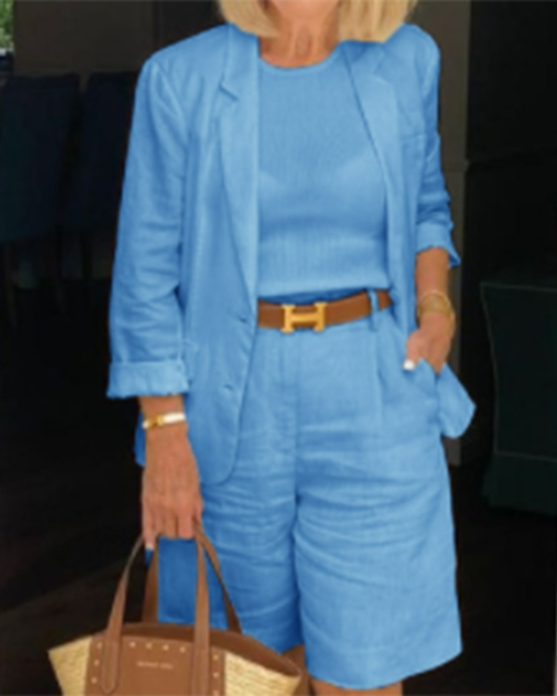 Cardigan Top Shorts Two-Piece Set