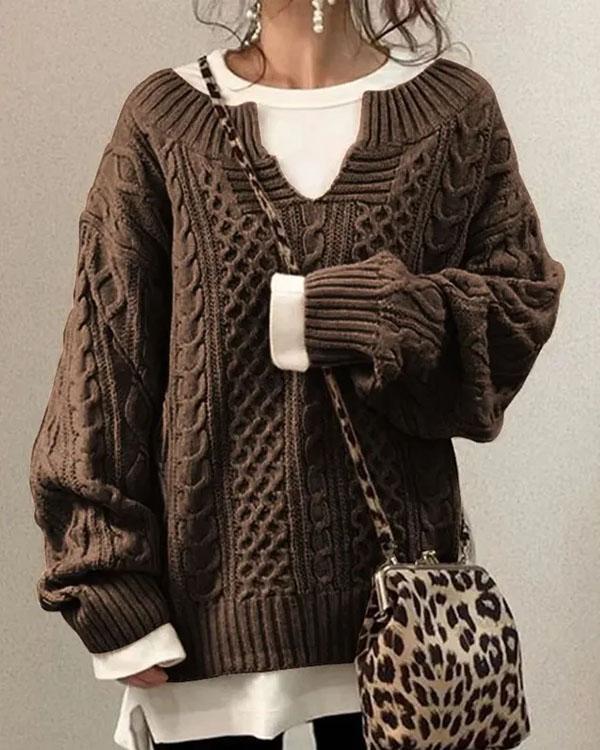V Neck Hand Twist Sweater