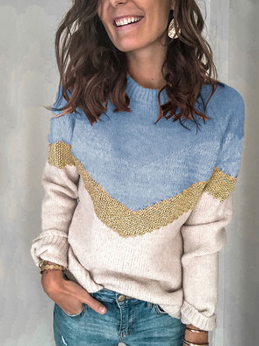Round neck contrast stitching knitted sweater