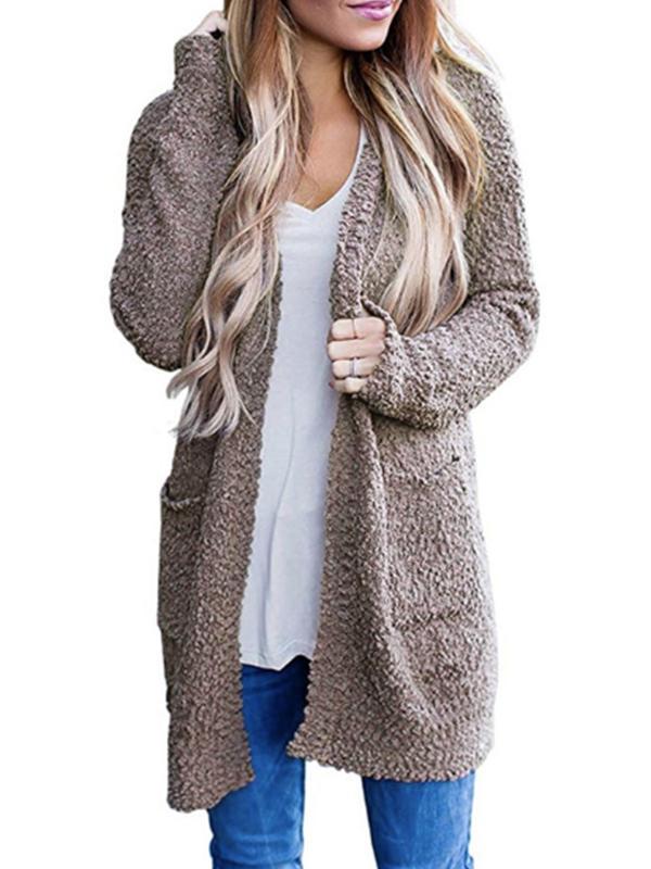 Solid Color Velvet Double Pocket Cardigan Long Sleeve Sweater