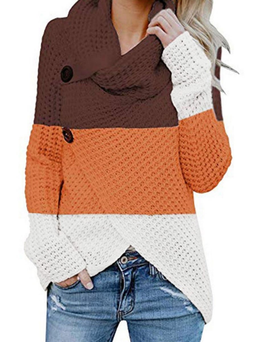 Irregular color block turtleneck sweater