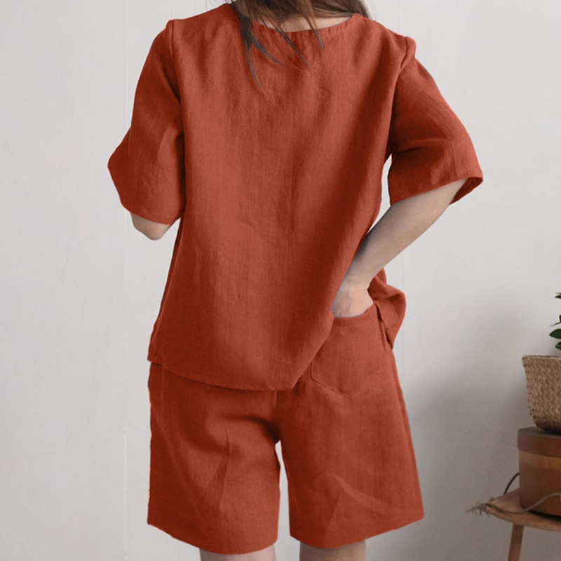 Short Sleeve Top Pants Shorts Two-Piece Suit