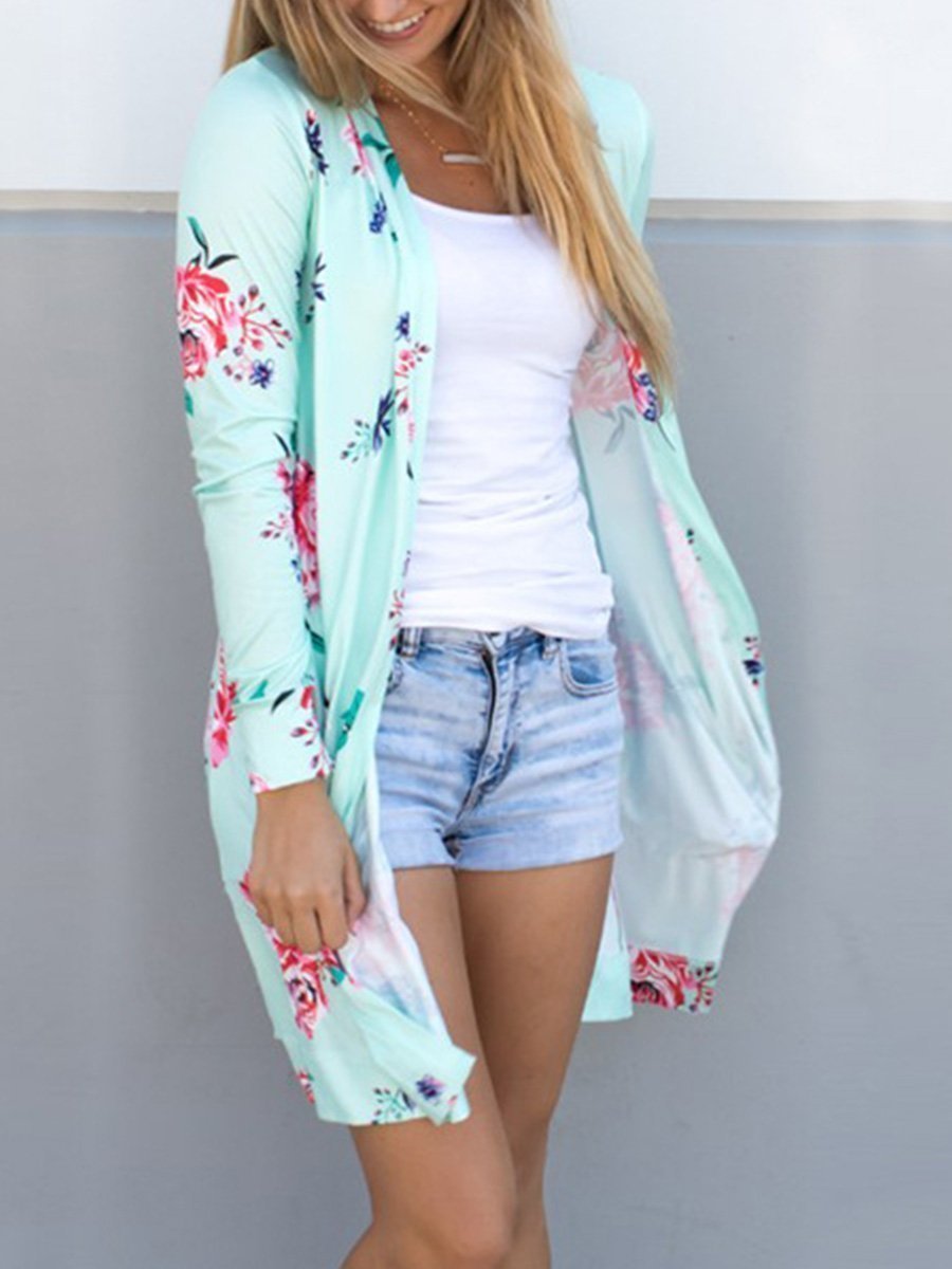 Long Sleeve Printing Floral Cardigan