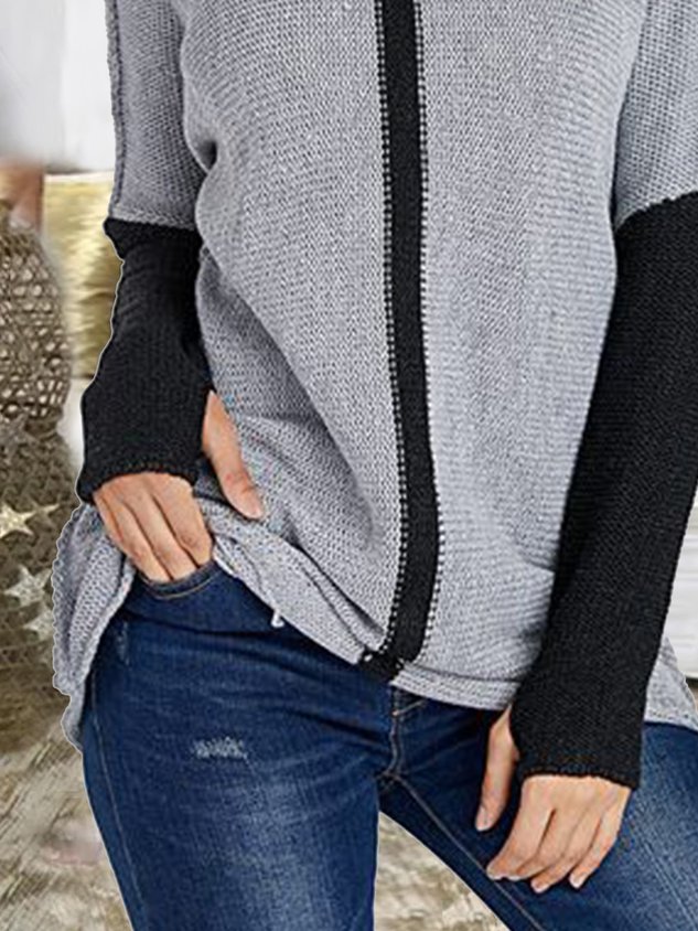 Simple Color Block High Neck Sweater