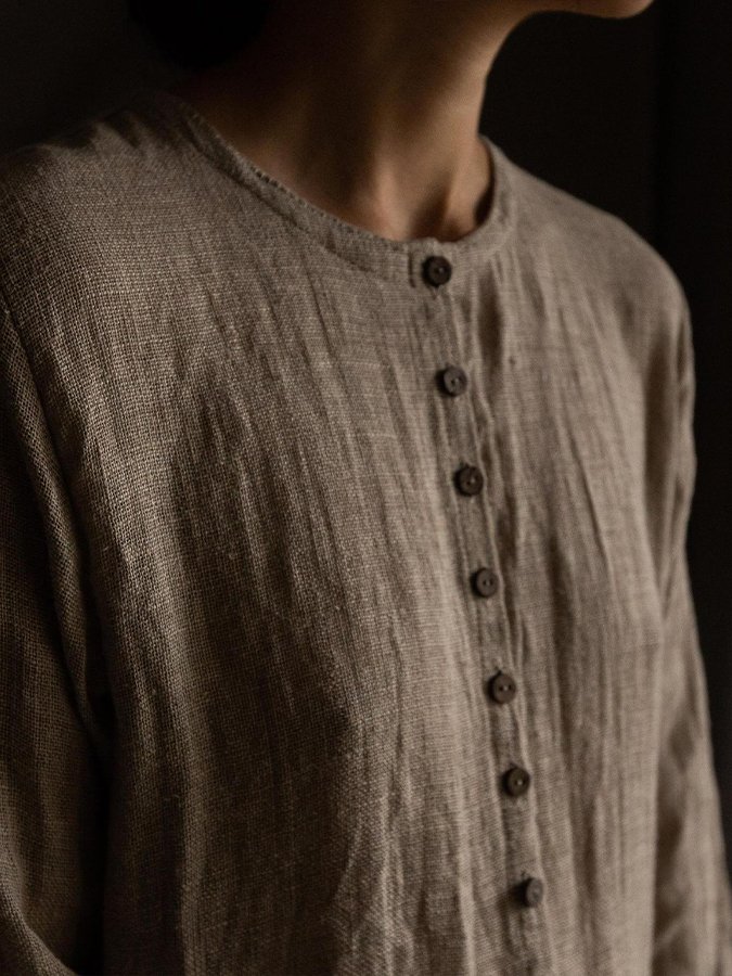 Women's Round Neck Single Breasted Dress