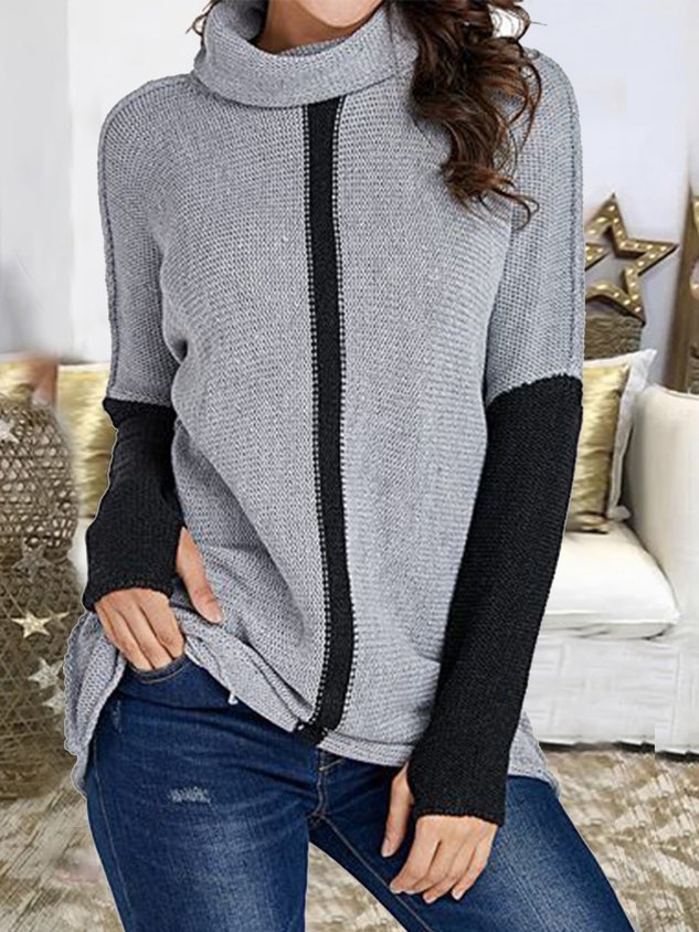 Simple Color Block High Neck Sweater
