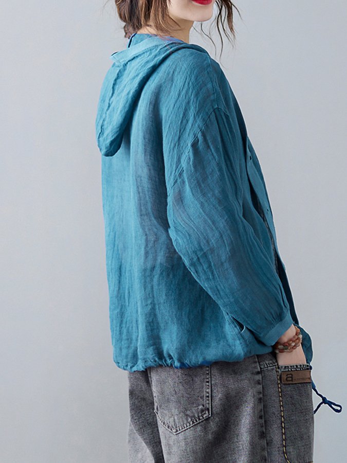 Women's Loose Casual Ramie Long Sleeve Shirt