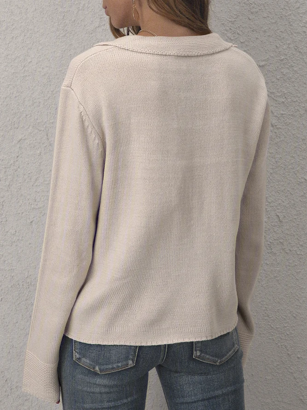 Beige Cotton-Blend Casual Sweater
