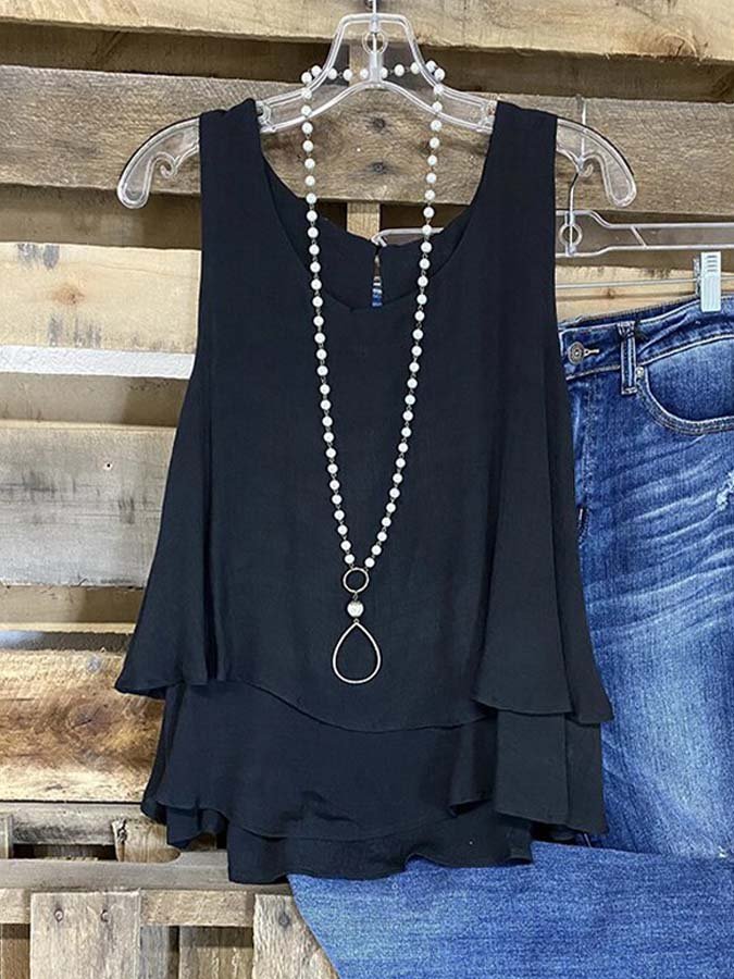 Women's Cotton and Linen Double Layer Sleeveless Top