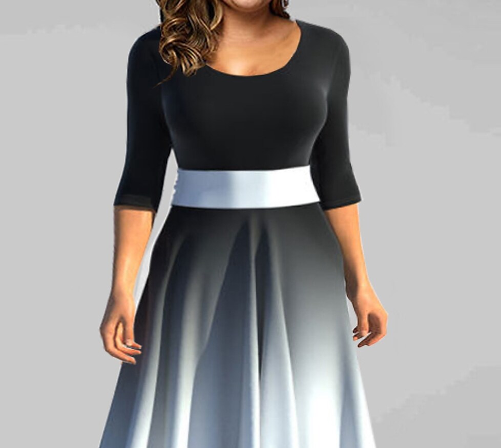 Women's Plus Size Party Dress Ombre U Neck 3/4 Length Sleeve Winter Fall Fashion Modern Maxi long Dress Formal Party Dress