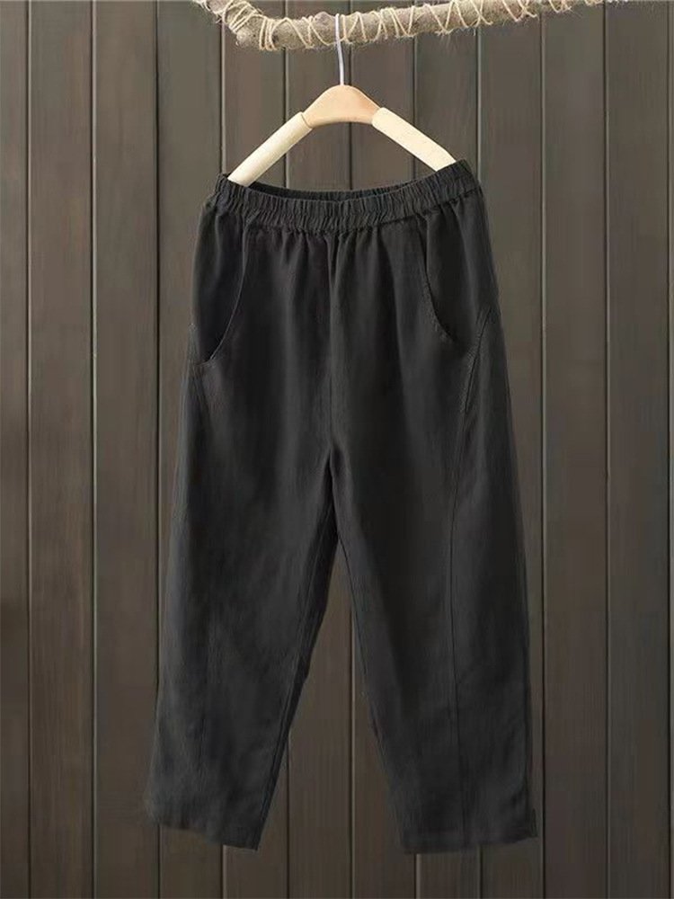 Women's Casual Solid Color Elastic Waist  Capri Pants