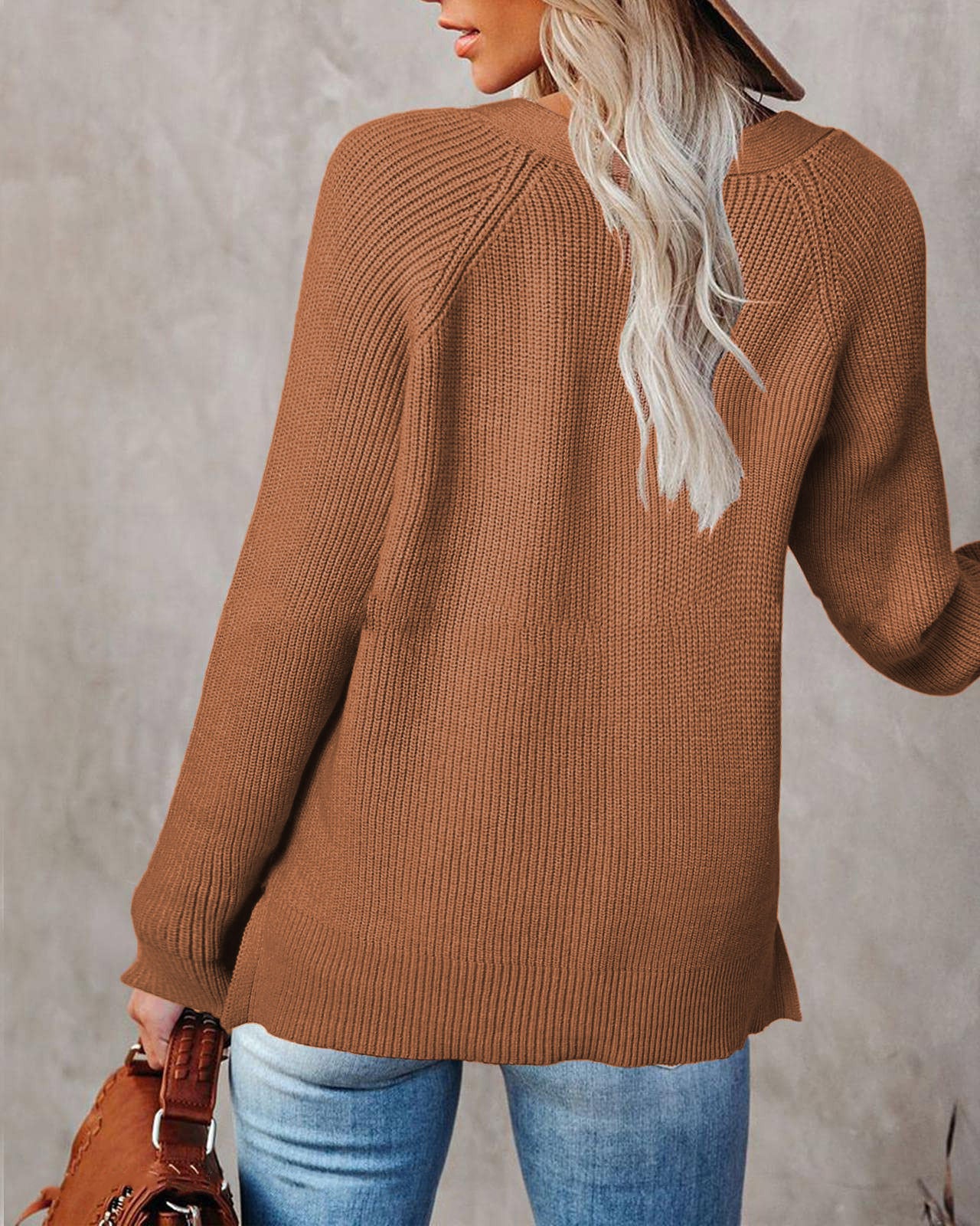 Women's Solid Long Sleeve Button Sweater