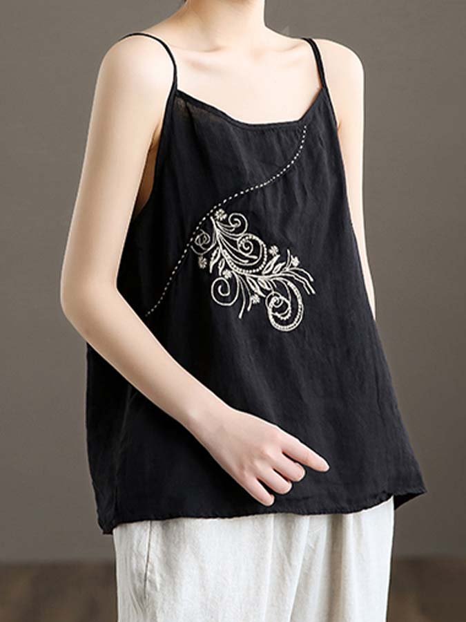 Women's Linen Embroidered Loose Sling Top