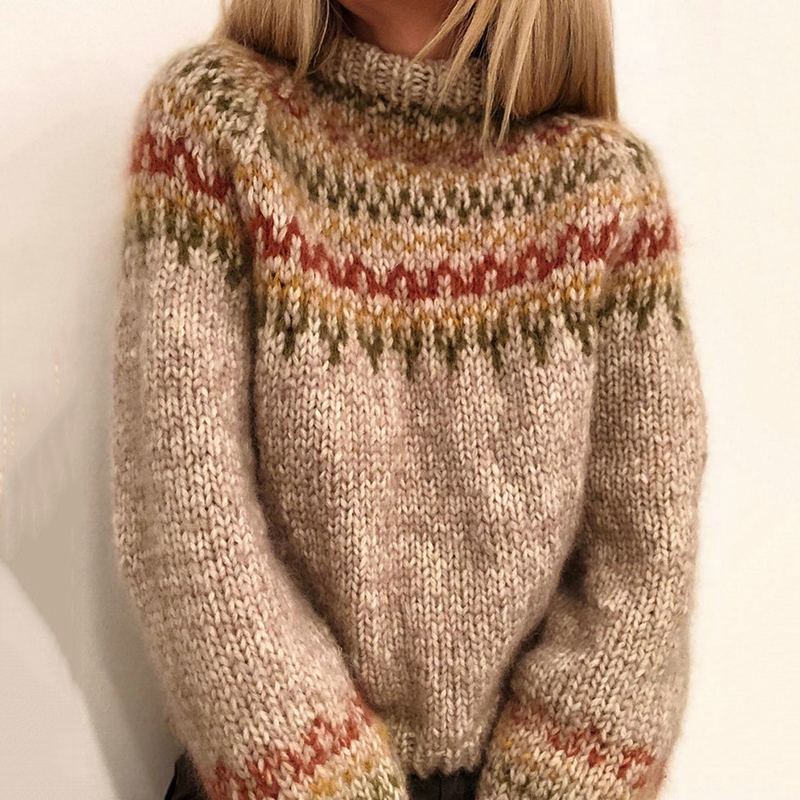 Casual Turtleneck Straight Leg Printed Sweater