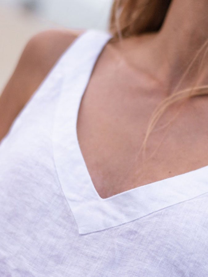 Casual Solid Color V Neck Cotton And Linen Vest