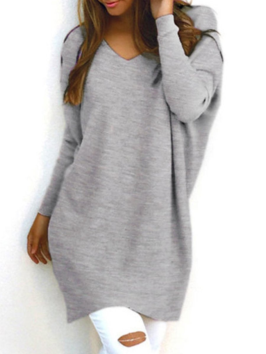 Fashion V-neck Long Sleeve Loose Casual Sweater