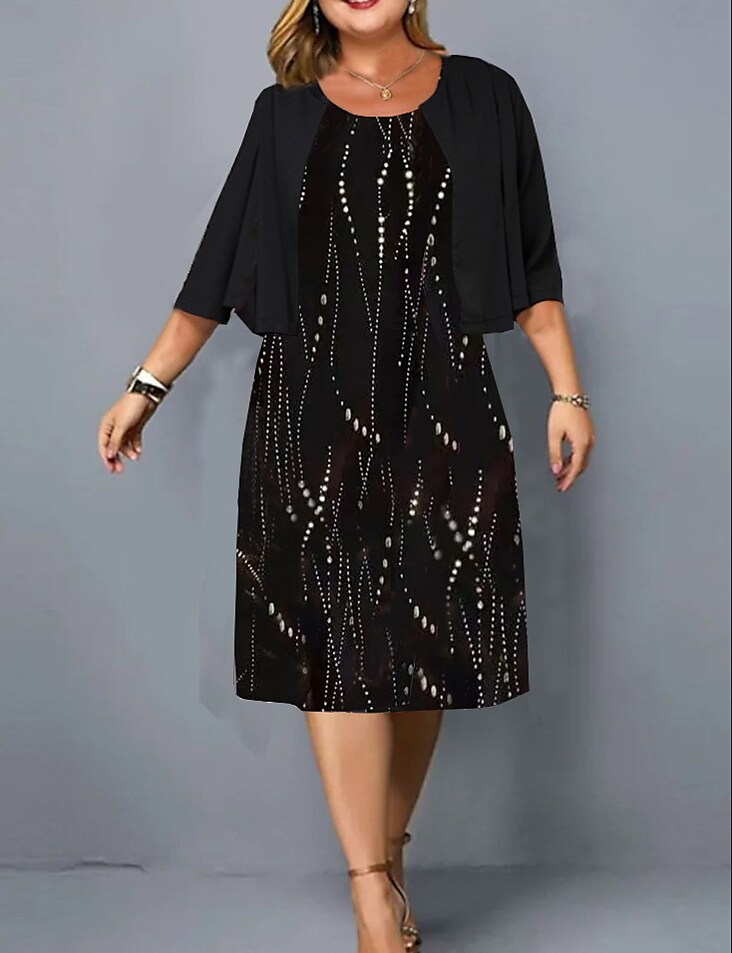 Women's Plus Size Dress Set Print Round Neck Half Sleeve Holiday Dress