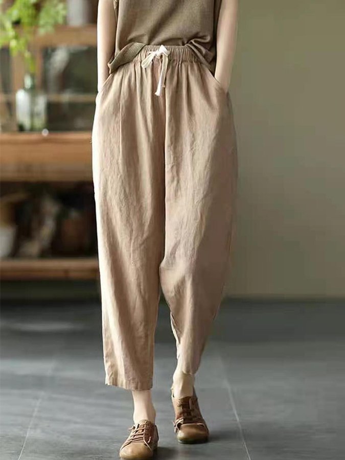 Women's Casual Solid Color Literary Harem Cropped Pants