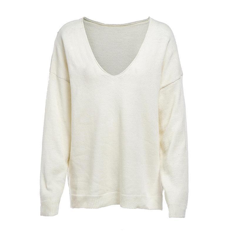 Loose Fitted V-Neck Solid Color Long Sleeves Sweater