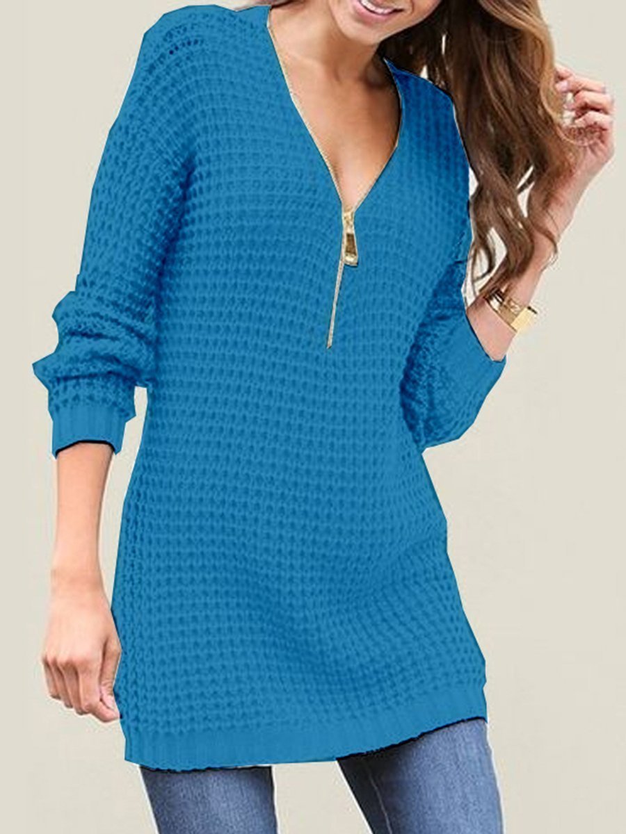 Zipper Sexy Deep V Neck Sweater