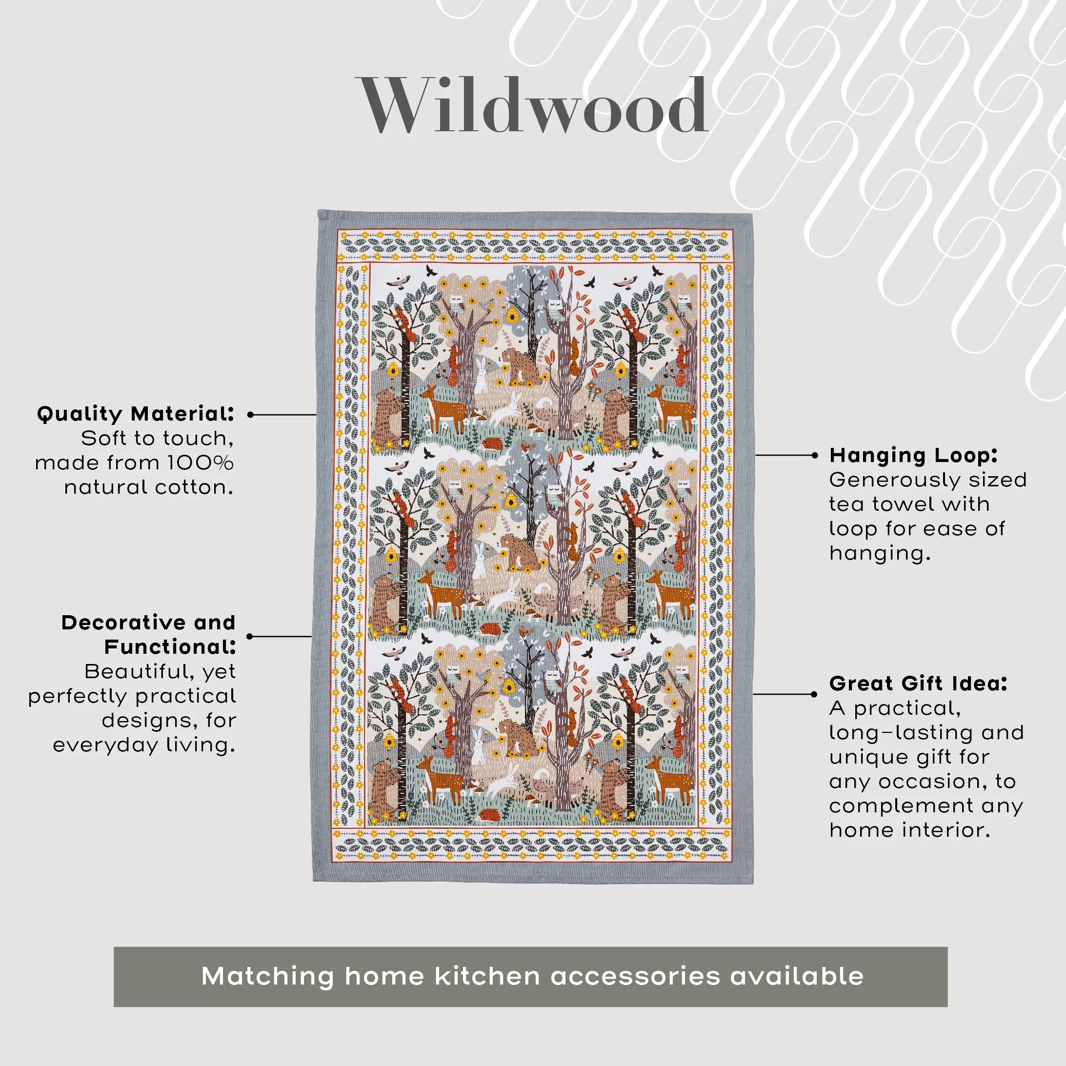 Wildwood Cotton Tea Towel in Grey
