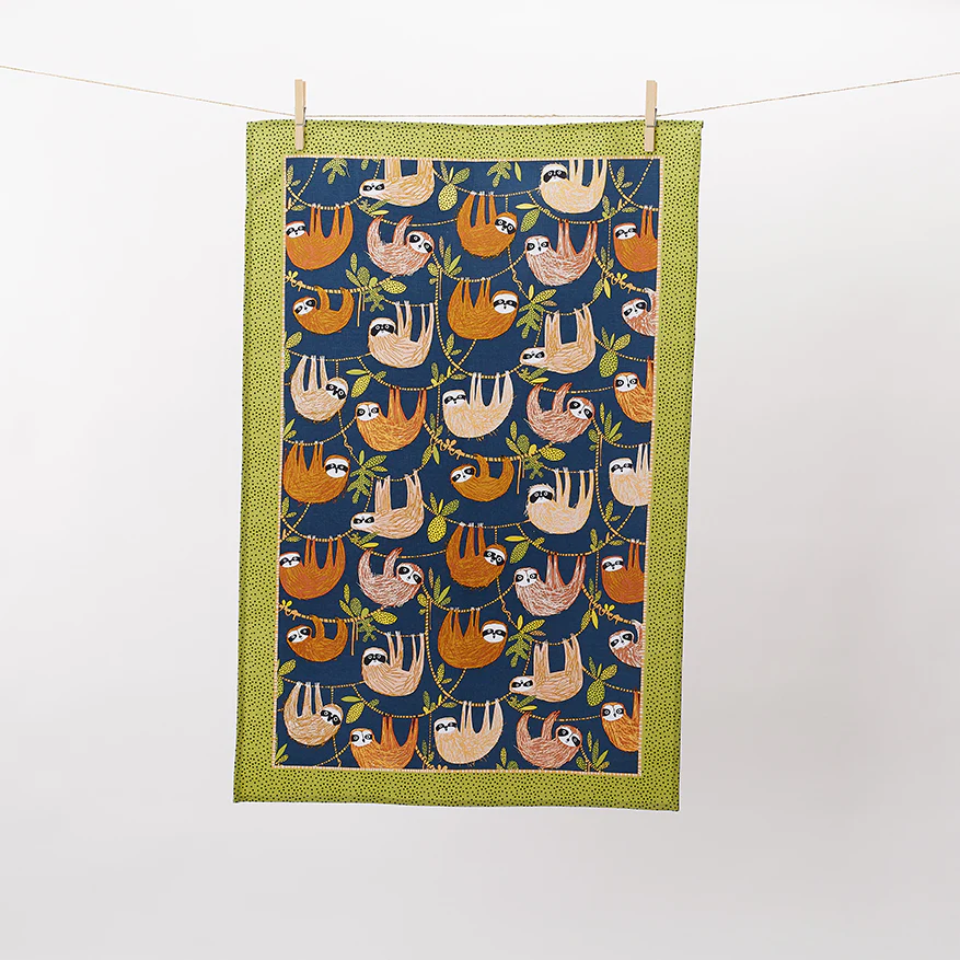 Hanging Around Cotton Tea Towel in Blue