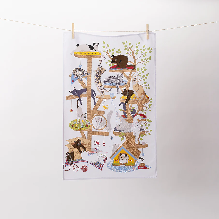 Moggie Mahem Cotton Tea Towel in Multicolour