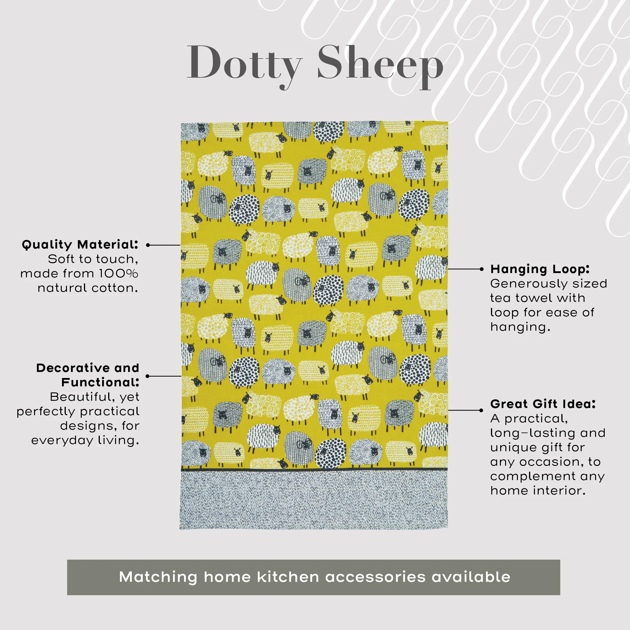 Dotty Sheep Cotton Tea Towel in Yellow