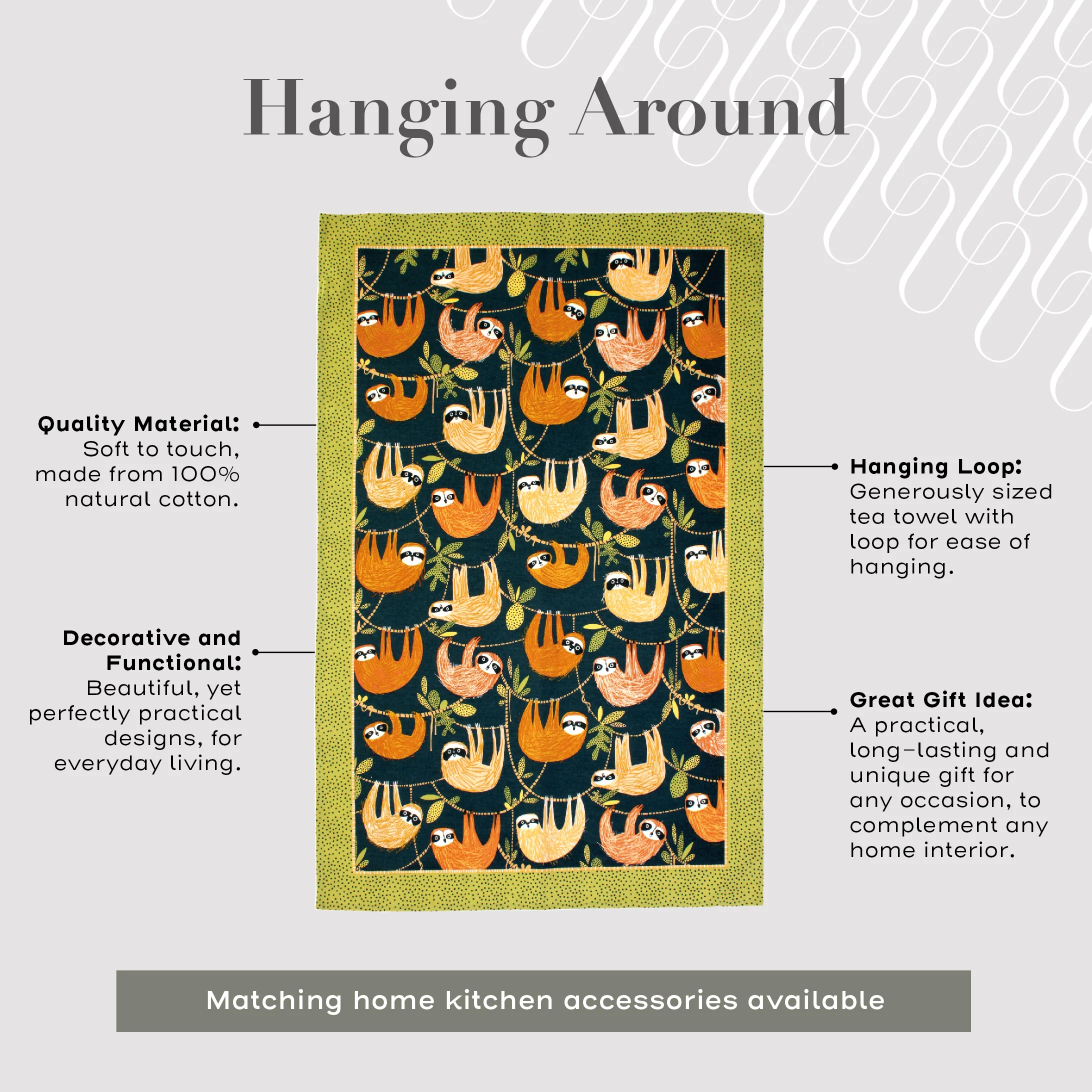 Hanging Around Cotton Tea Towel in Blue