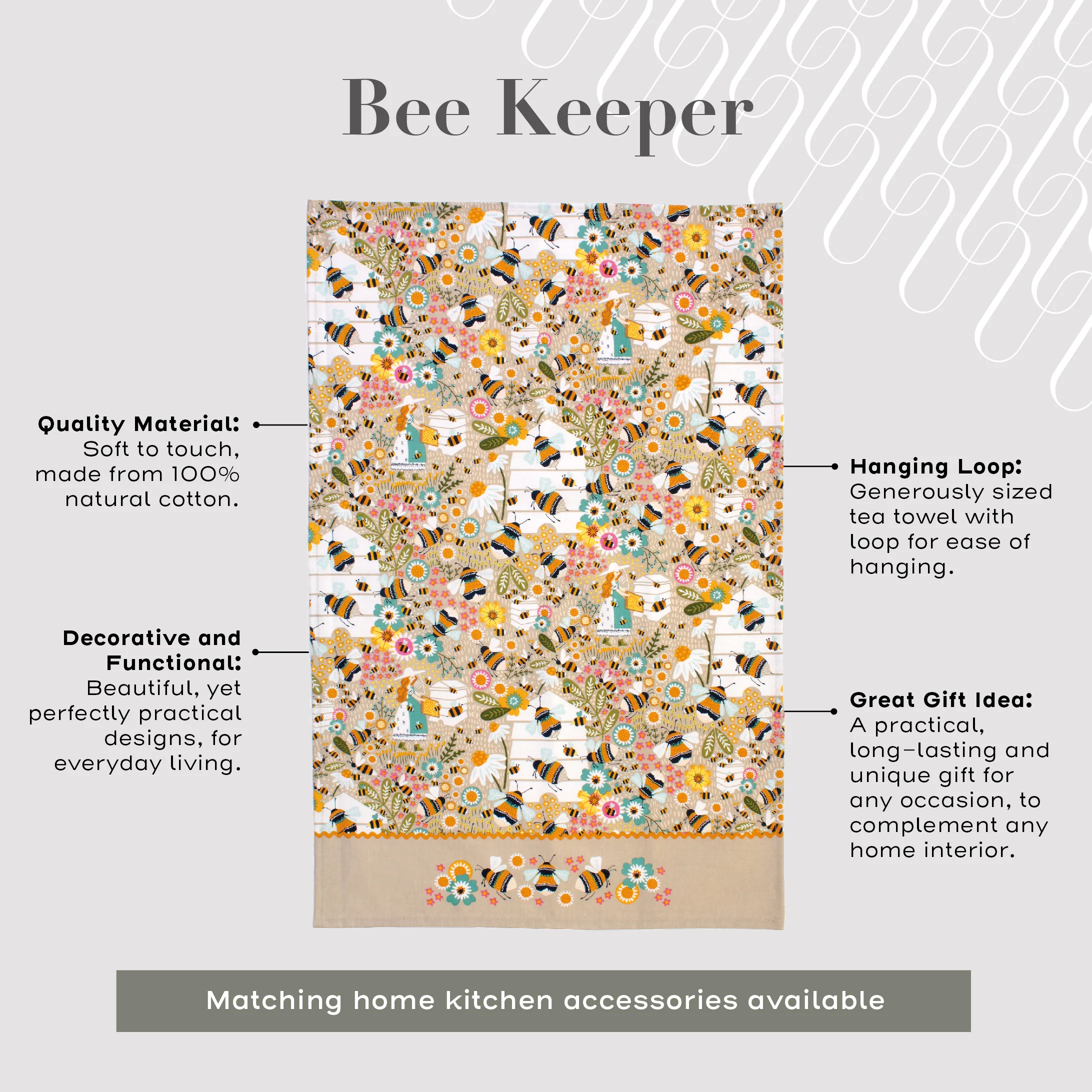 Bee Keeper Cotton Tea Towel in Natural
