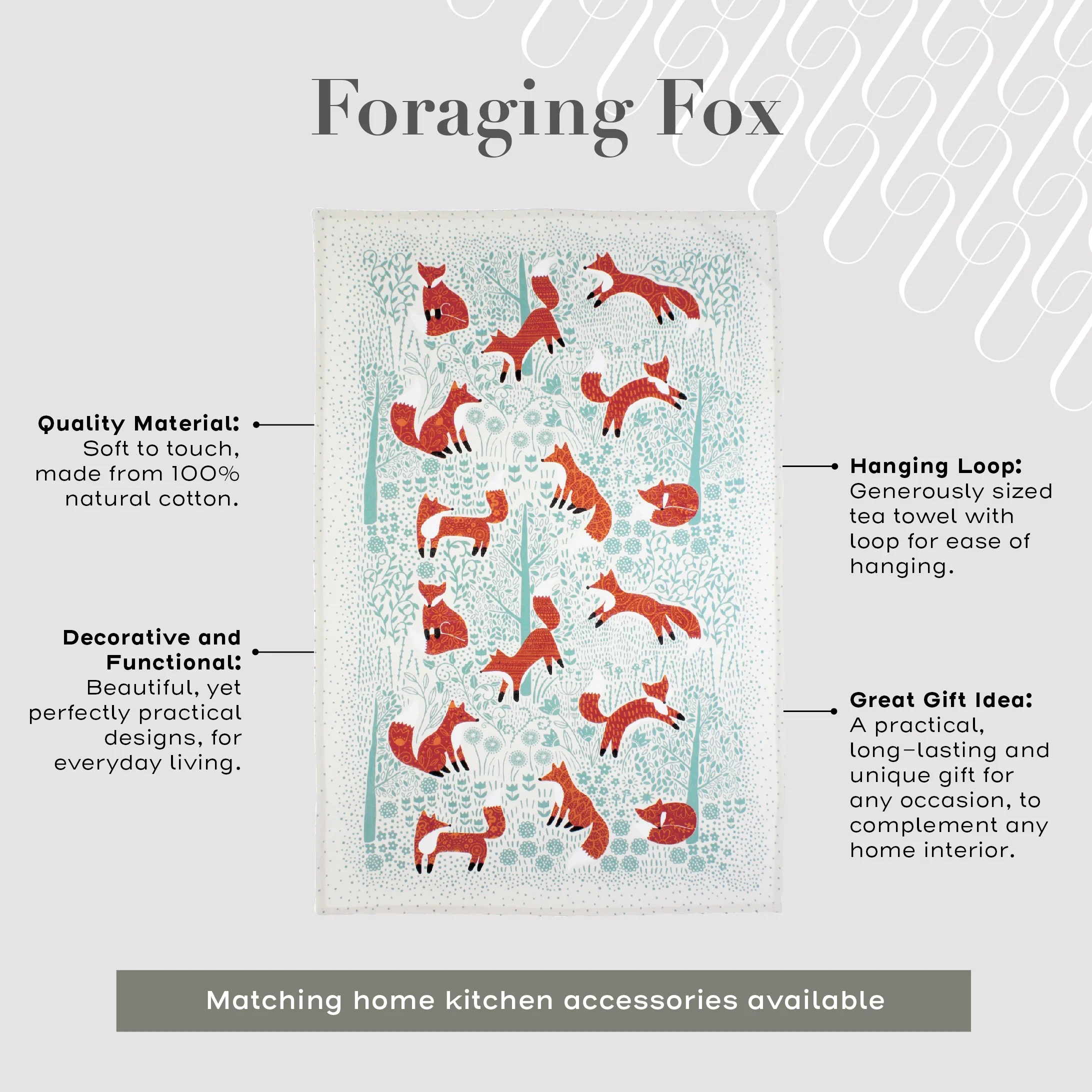 Foraging Fox Cotton Tea Towel in Blue