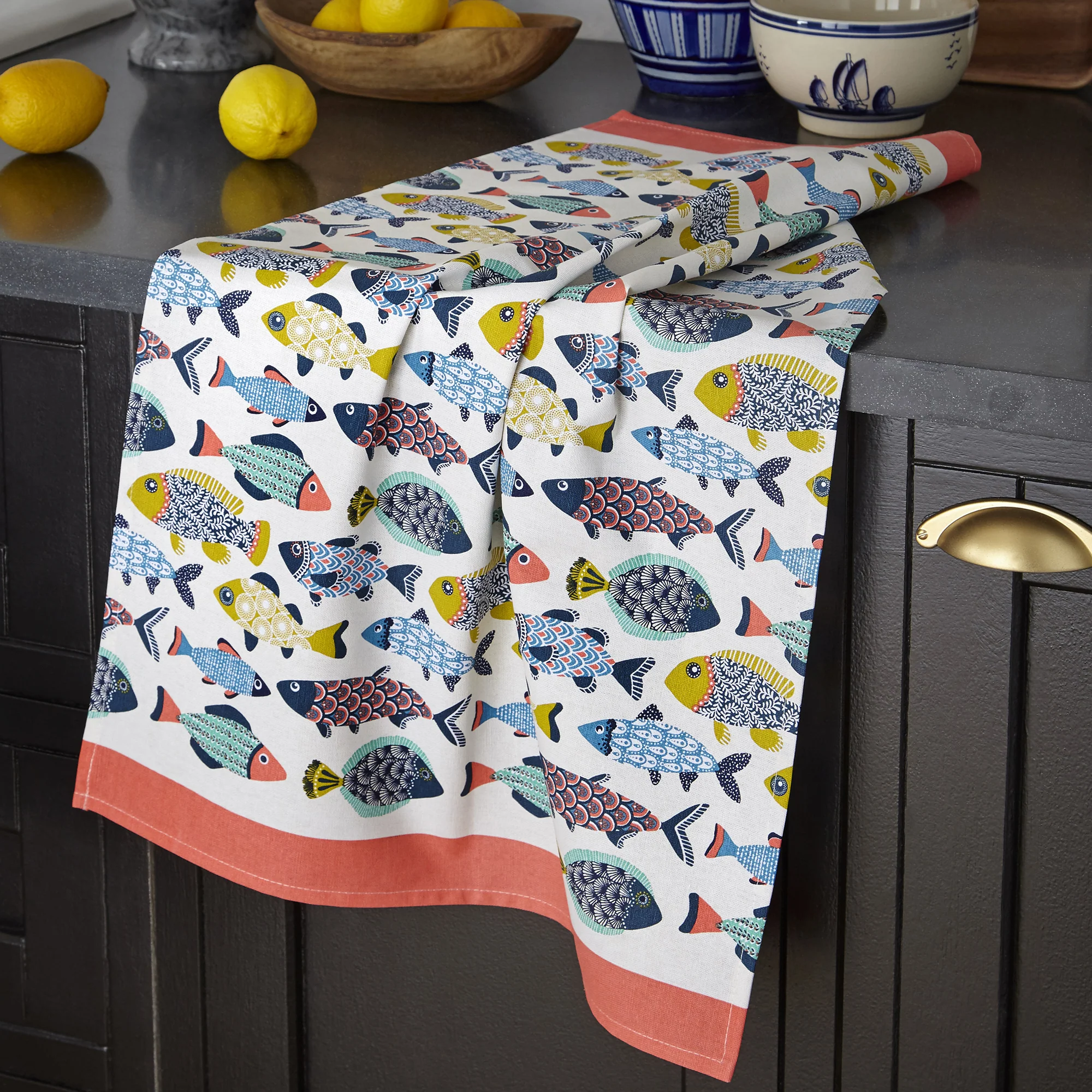 Aquarium Cotton Tea Towel in Blue